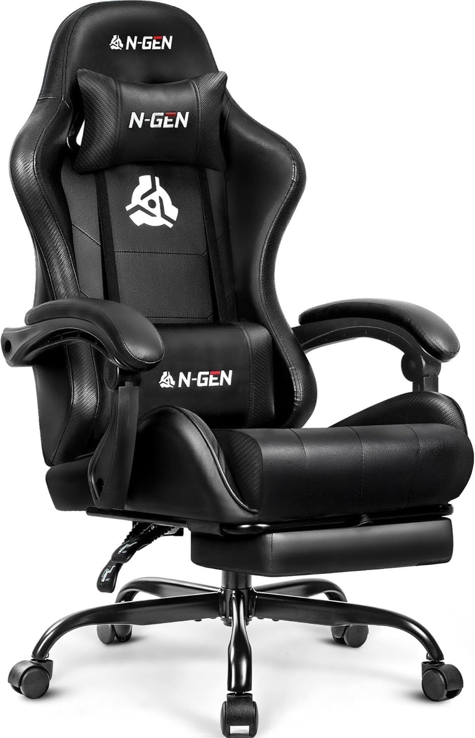 Office Chair - フットレスト付きゲーミングチェア、ランバーサポート、ホームオフィス用ハイバックリクライニングチェア、人間工学に基づいたコンピューターデスクチェア、カーボンブラック
