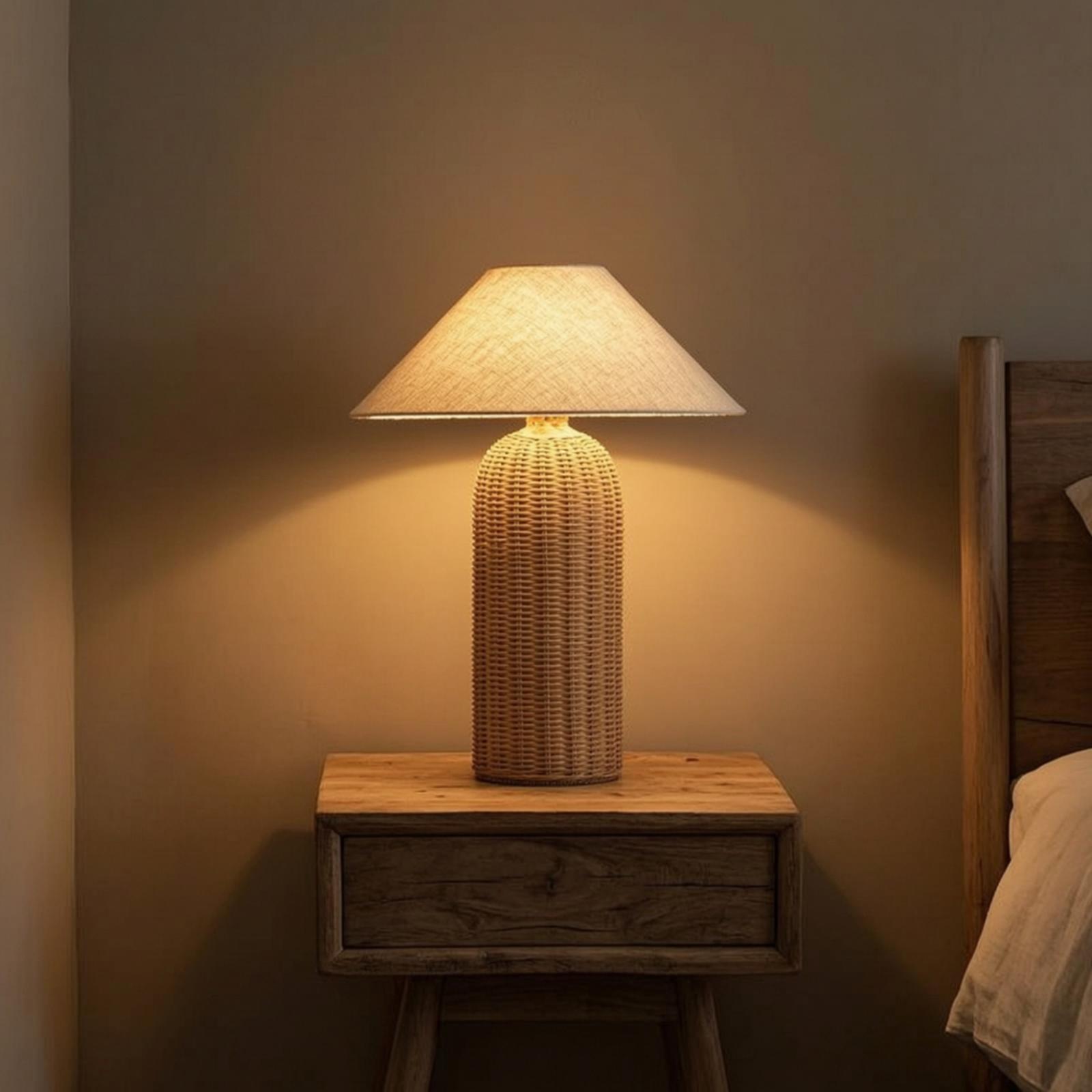 ベッドサイドランプ ラタンベース ファブリックシェード ナイ - Desk Lamp のレビューと価格
