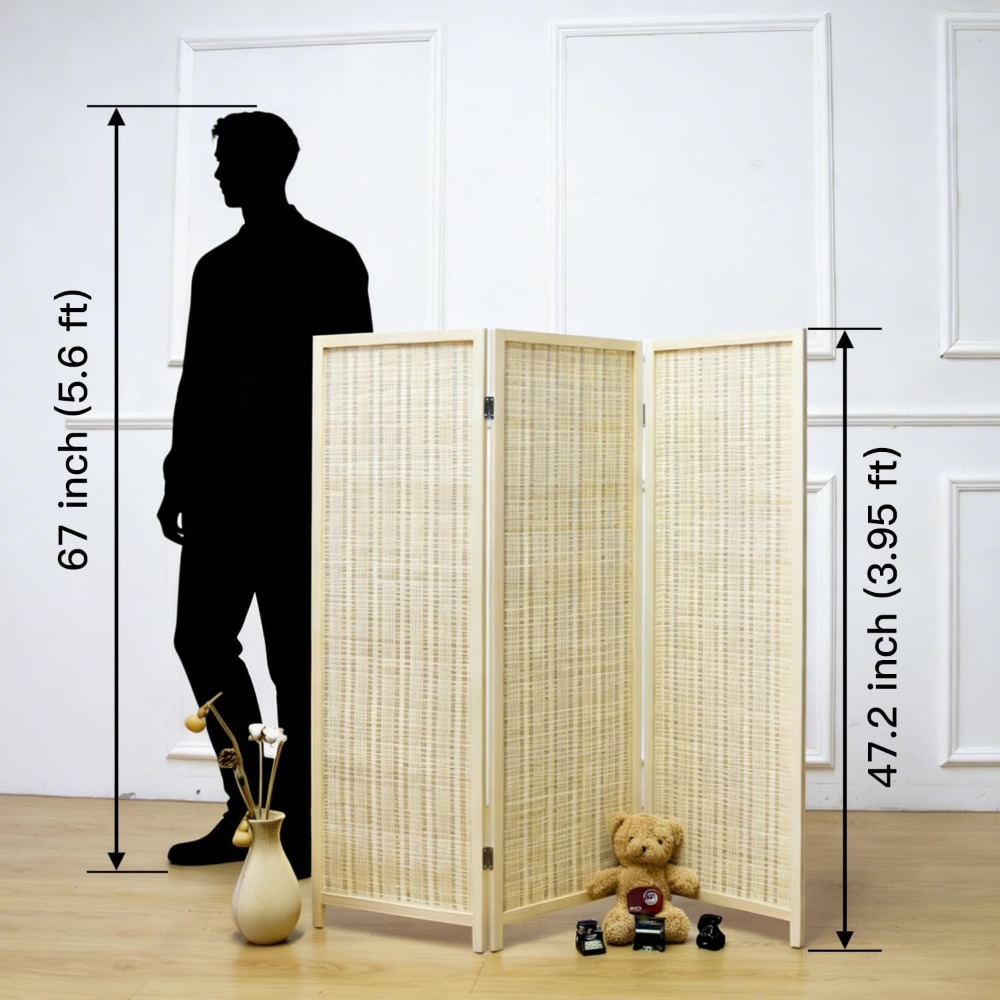 3枚パネルのショートルームディバイダースクリーン、ベージュの - Partition Screen Divider のレビューと価格