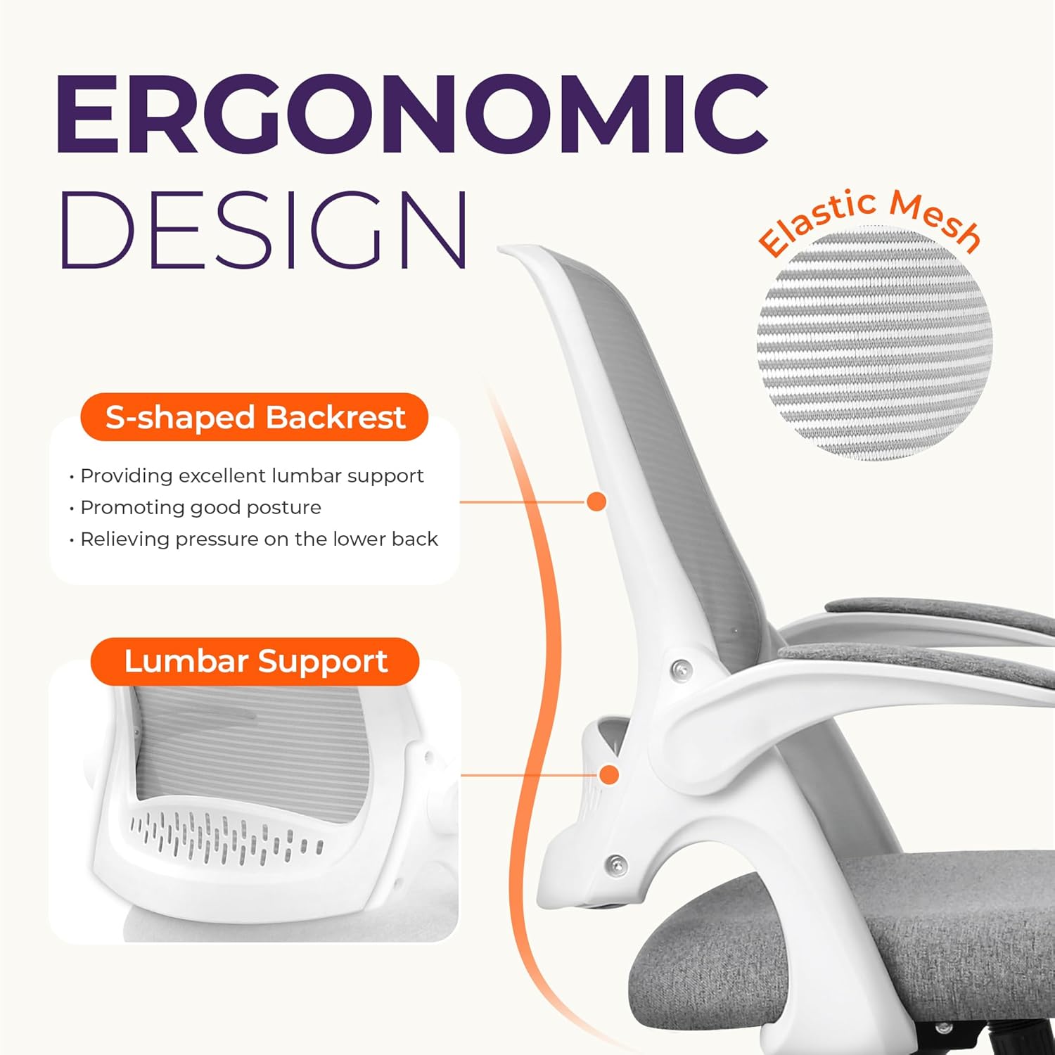 人間工学に基づいたメッシュオフィスチェア、ランバーサポート付 - Office Chair のレビューと価格
